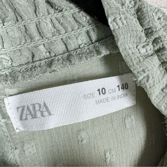 Zara Kids Girls Soft Green Swiss Dot Short Sleeve Ruffle Tiered Dress Size 10 - Picture 3 of 8